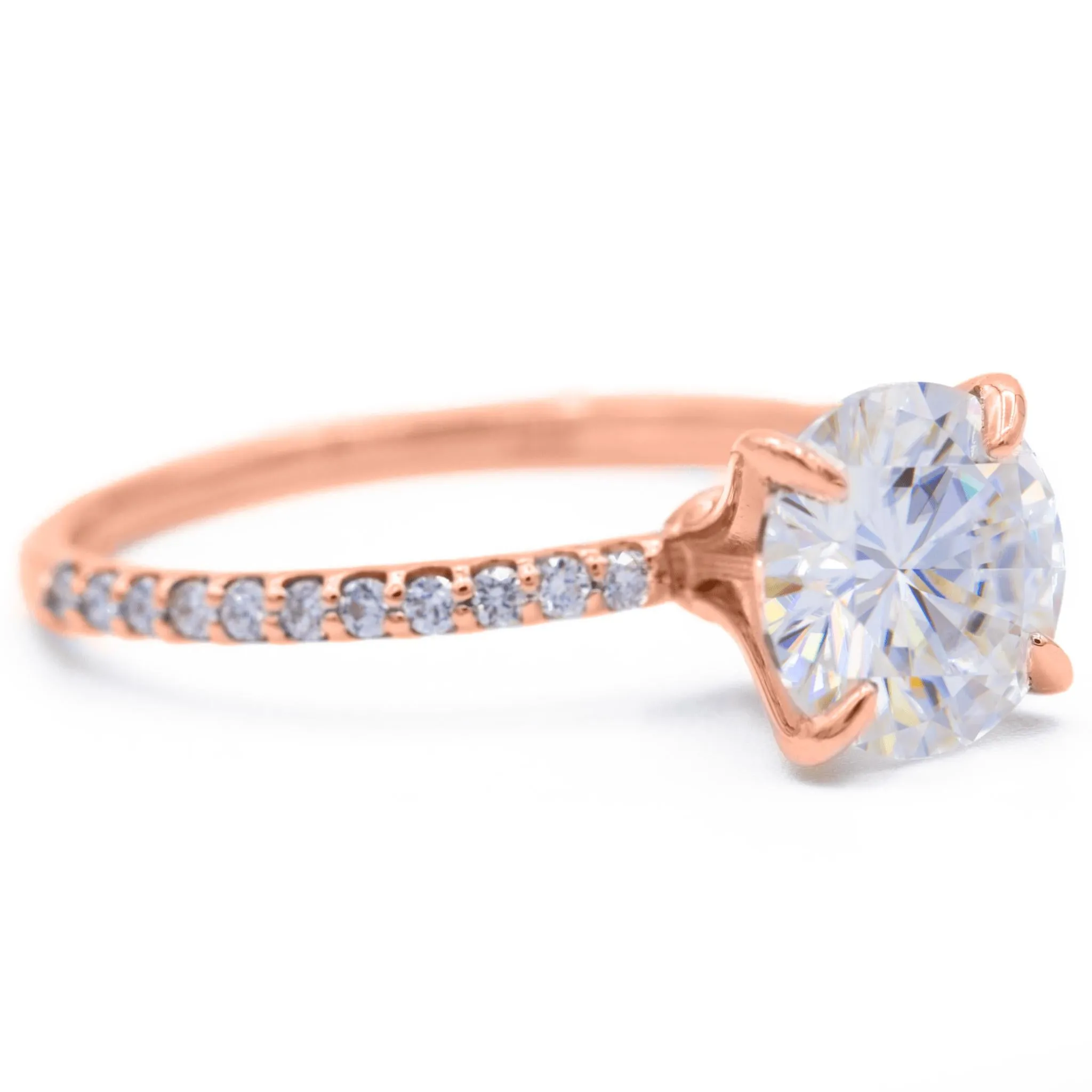 Round Center Stone 4 Claw Prongs Diamond Accent Ice Solitaire Ring