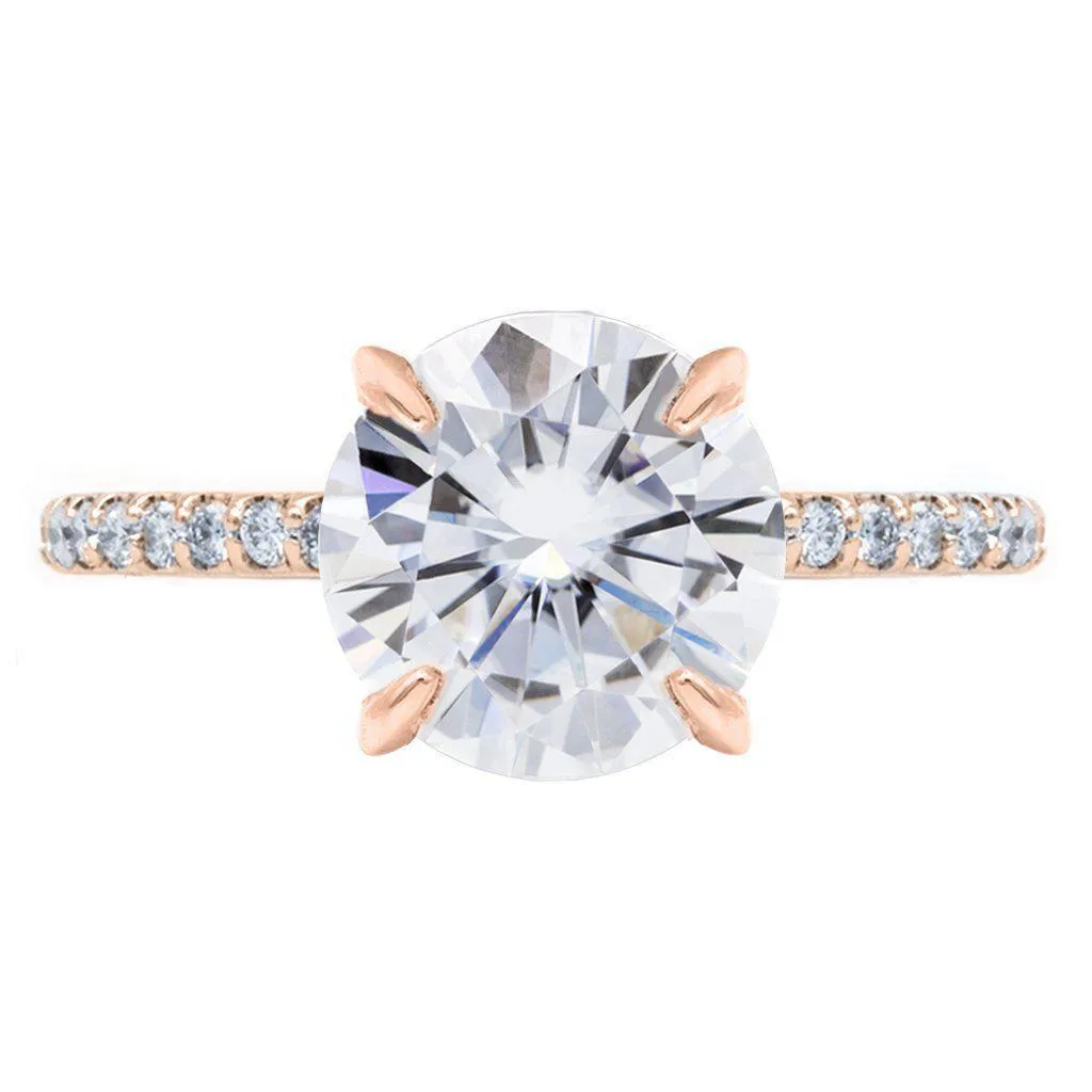 Round Center Stone 4 Claw Prongs Diamond Accent Ice Solitaire Ring