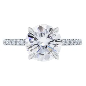 Round Center Stone 4 Claw Prongs Diamond Accent Ice Solitaire Ring