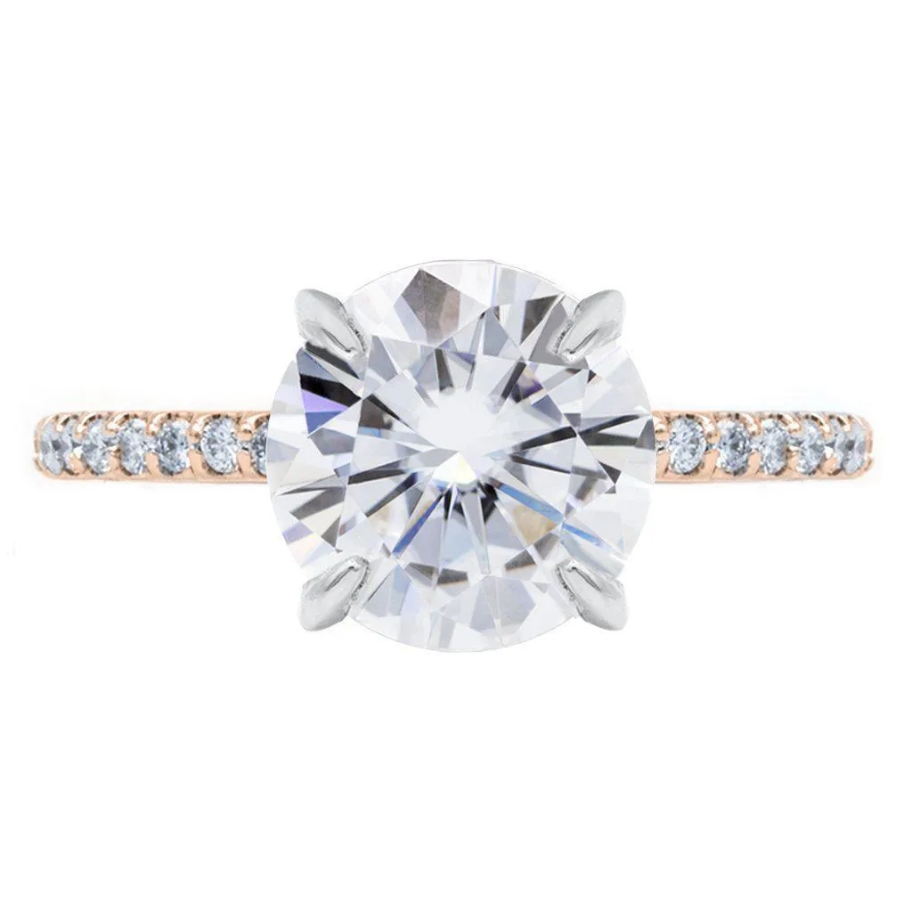 Round Center Stone 4 Claw Prongs Diamond Accent Ice Solitaire Ring