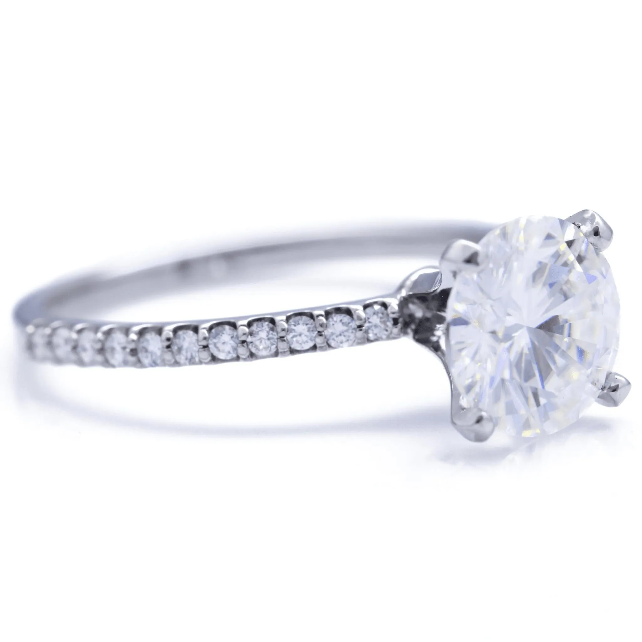 Round Center Stone 4 Prongs Diamond Accent Ice Solitaire Ring