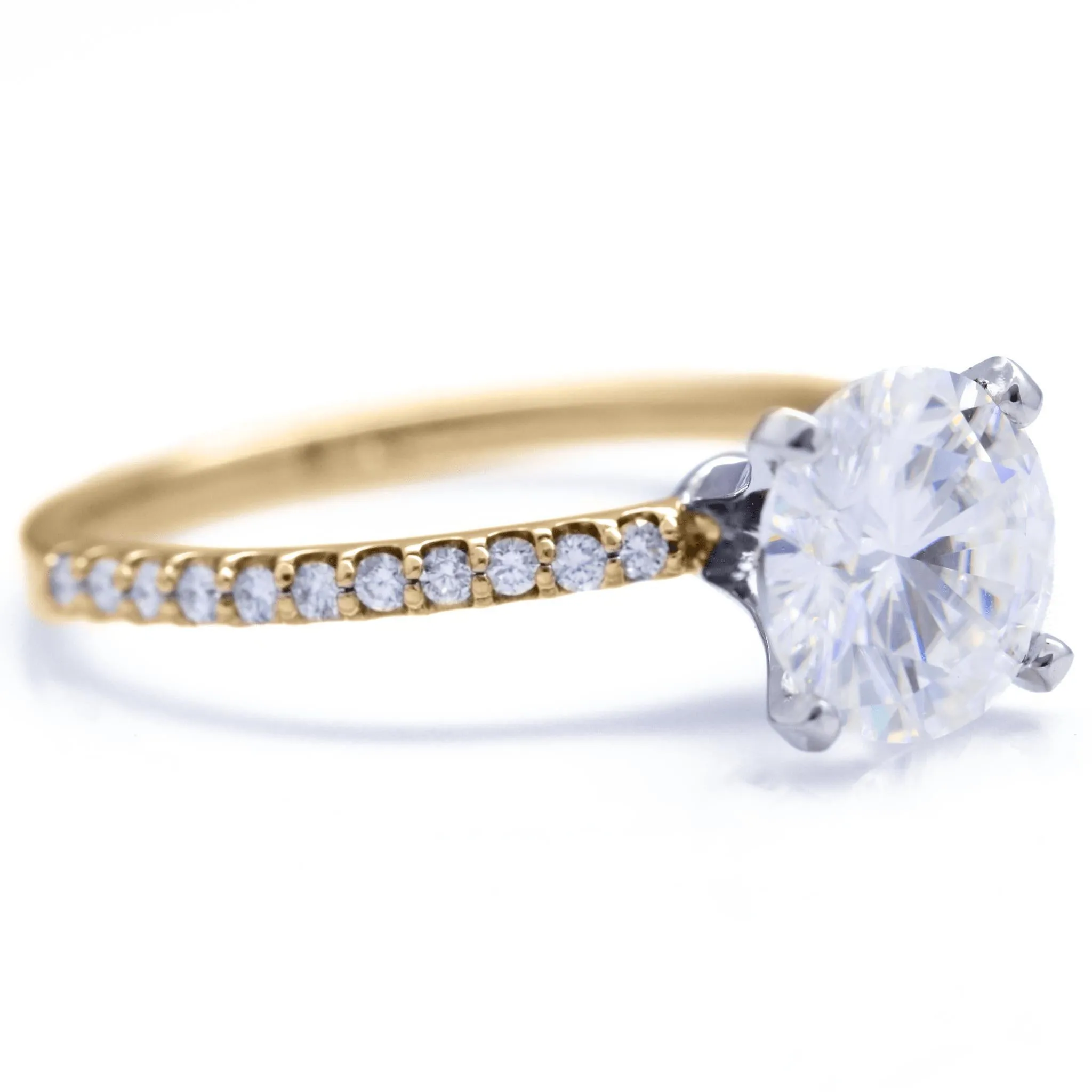Round Center Stone 4 Prongs Diamond Accent Ice Solitaire Ring