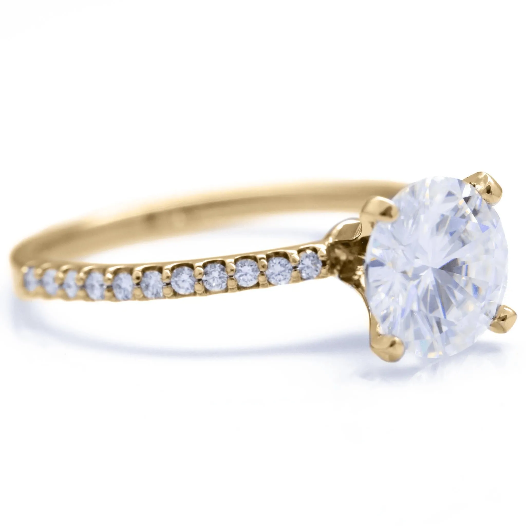 Round Center Stone 4 Prongs Diamond Accent Ice Solitaire Ring