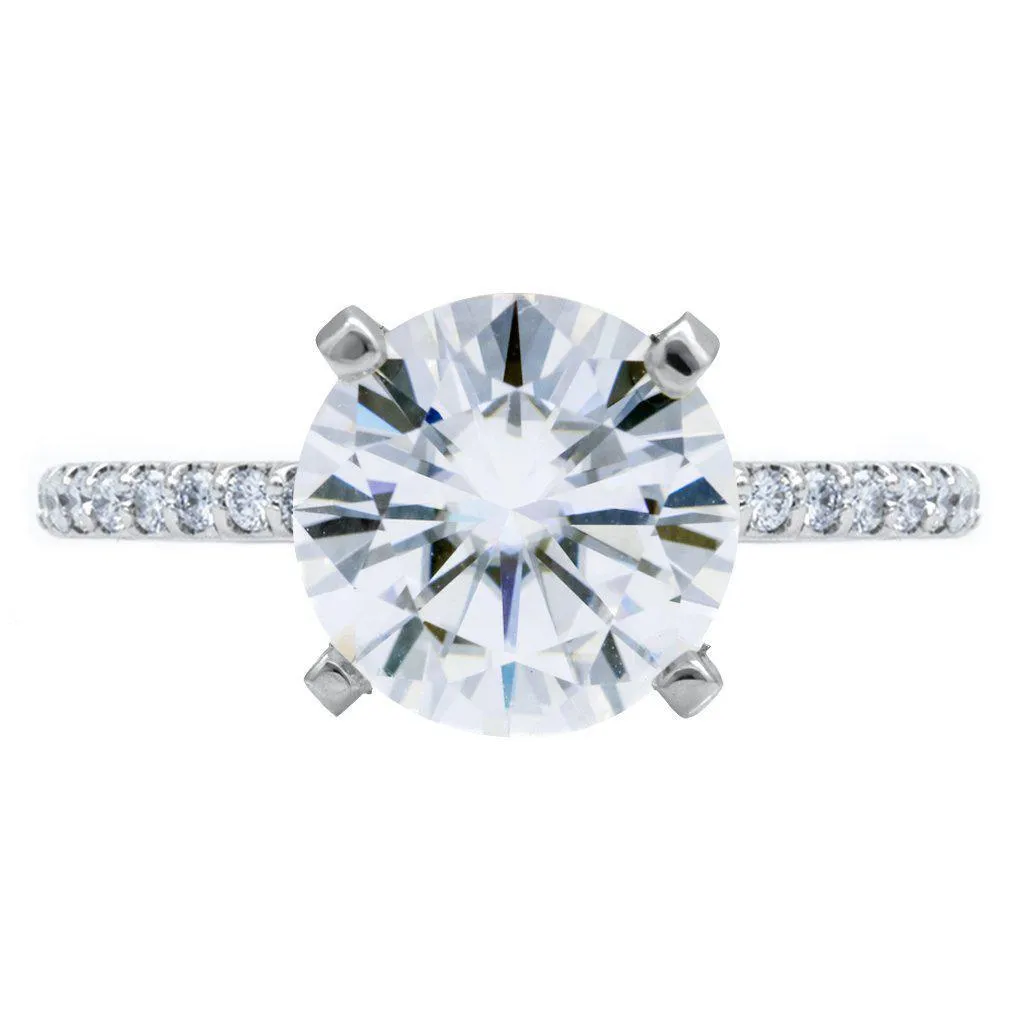 Round Center Stone 4 Prongs Diamond Accent Ice Solitaire Ring