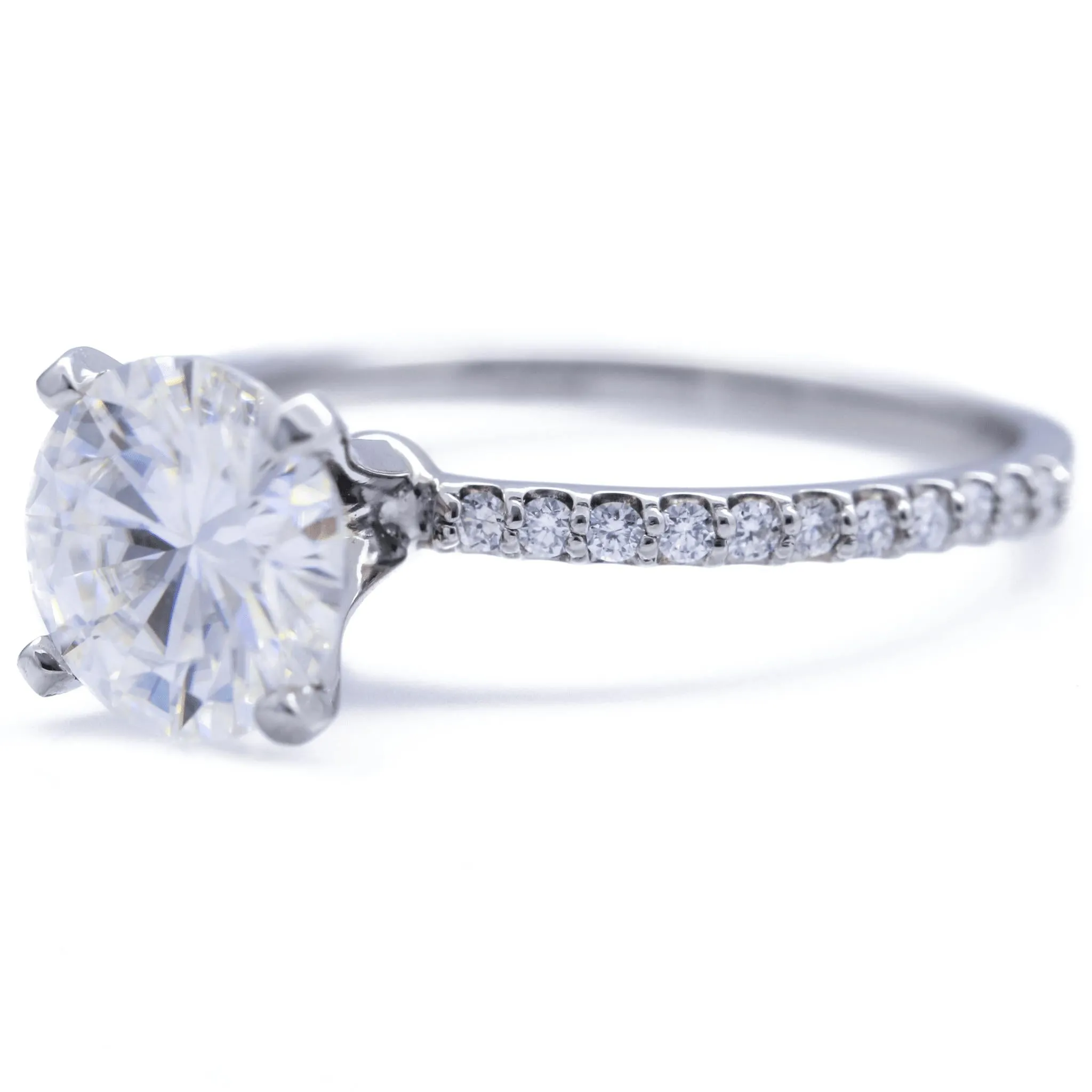 Round Center Stone 4 Prongs Diamond Accent Ice Solitaire Ring