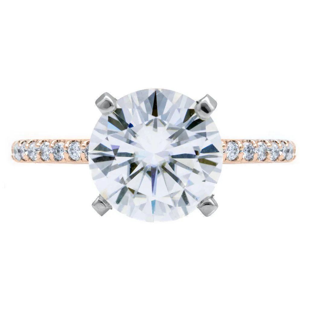 Round Center Stone 4 Prongs Diamond Accent Ice Solitaire Ring