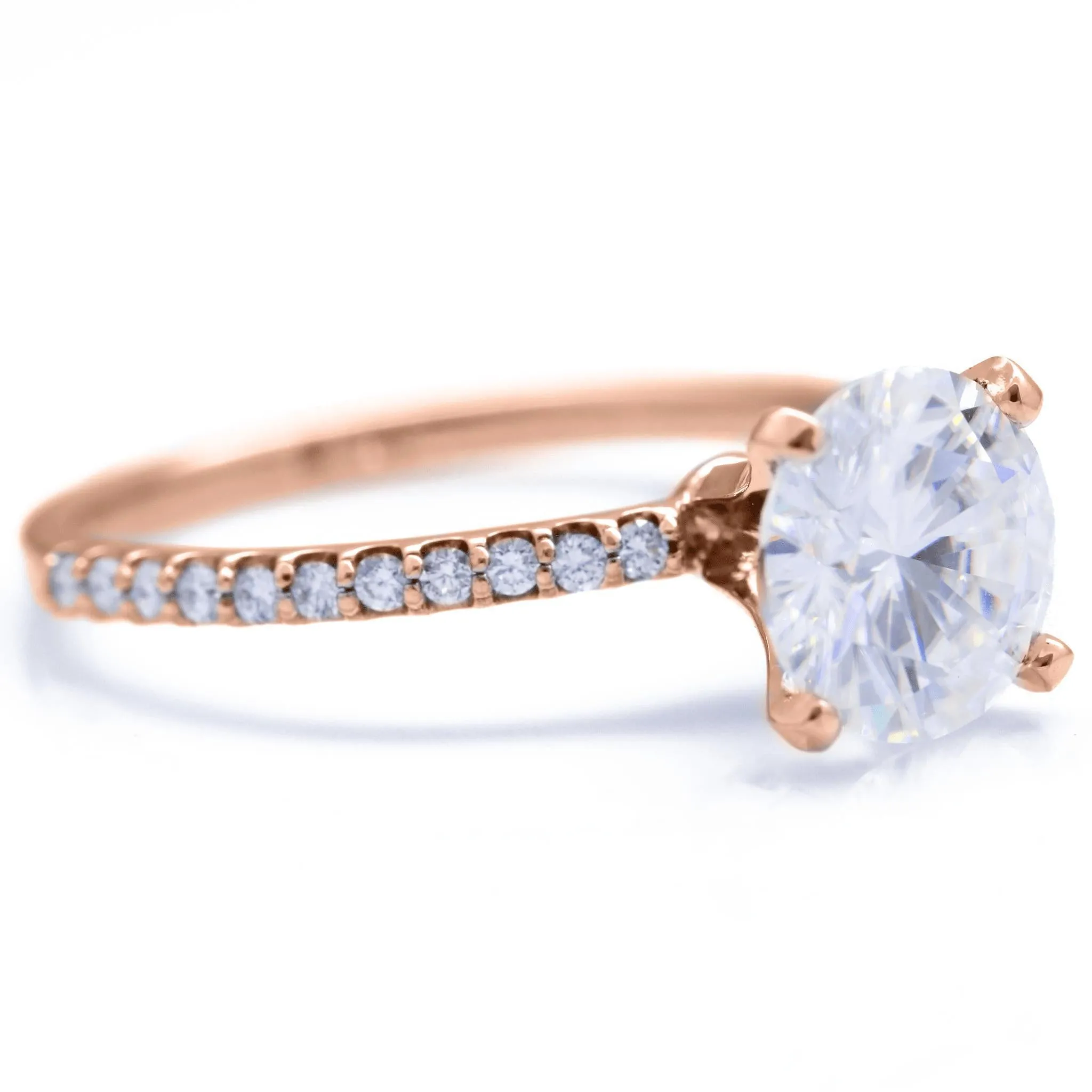 Round Center Stone 4 Prongs Diamond Accent Ice Solitaire Ring