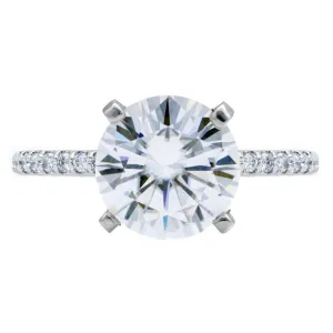 Round Center Stone 4 Prongs Diamond Accent Ice Solitaire Ring