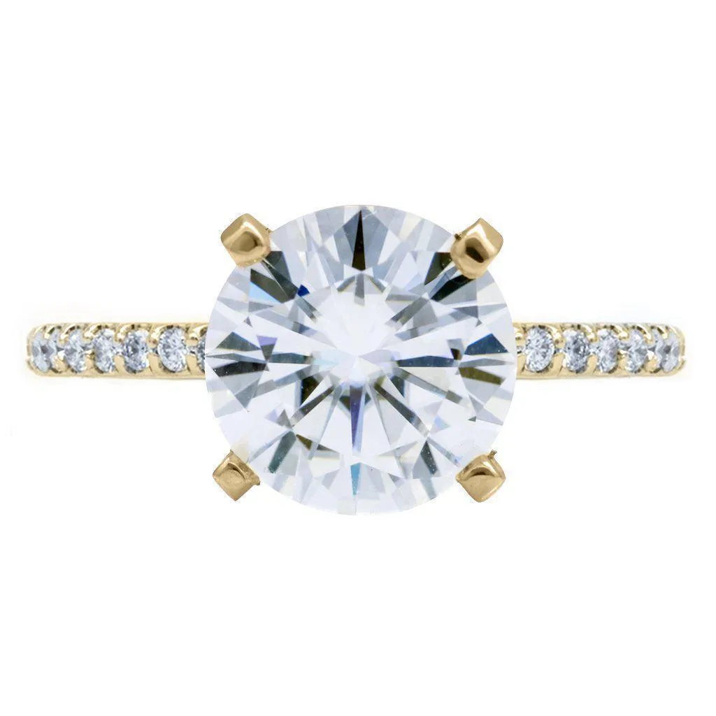 Round Center Stone 4 Prongs Diamond Accent Ice Solitaire Ring