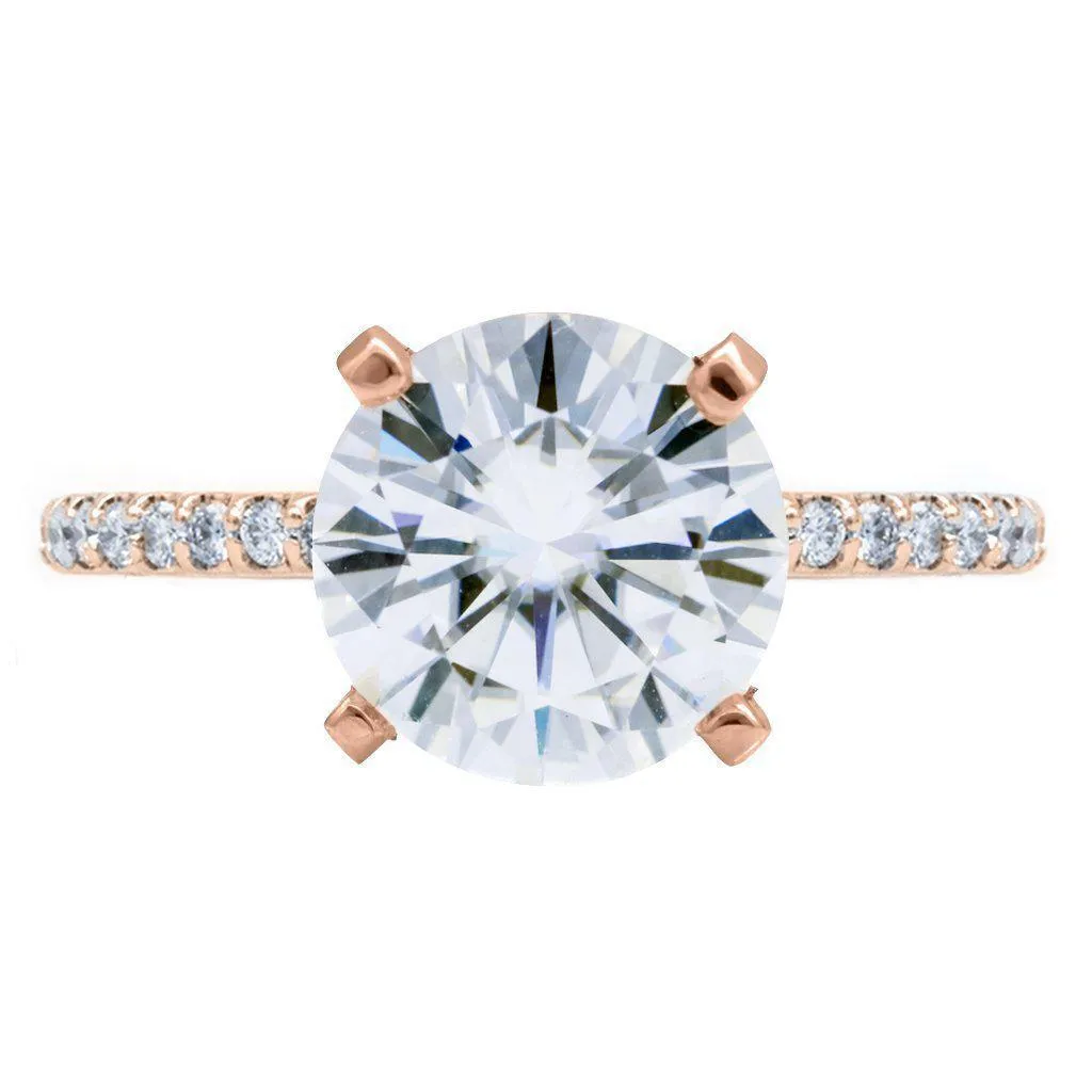 Round Center Stone 4 Prongs Diamond Accent Ice Solitaire Ring