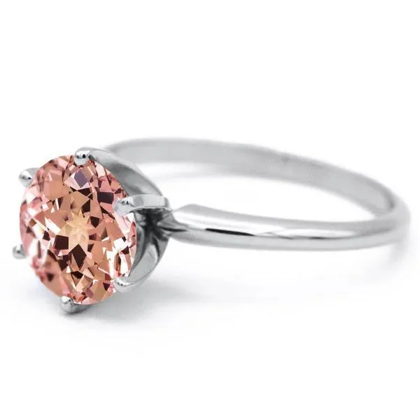 Round Champagne Sapphire 14K or 18K White Gold 6 Prongs Solitaire Ring