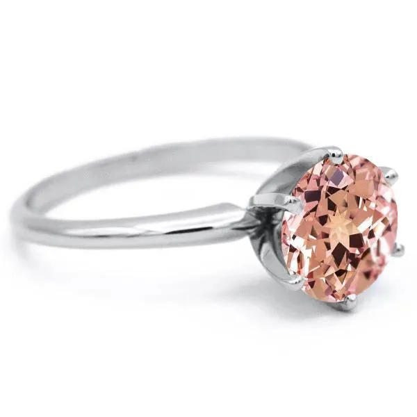 Round Champagne Sapphire 14K or 18K White Gold 6 Prongs Solitaire Ring