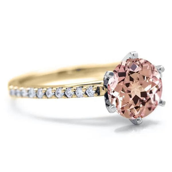 Round Champagne Sapphire 6 Prongs Diamond Accent Ice Cathedral Solitaire Ring
