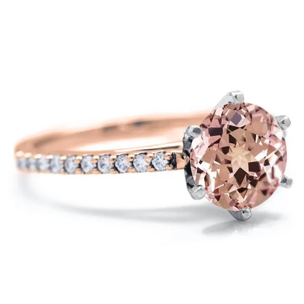 Round Champagne Sapphire 6 Prongs Diamond Accent Ice Cathedral Solitaire Ring