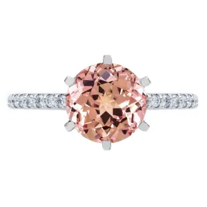 Round Champagne Sapphire 6 Prongs Diamond Accent Ice Cathedral Solitaire Ring