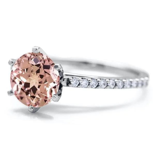Round Champagne Sapphire 6 Prongs Diamond Accent Ice Cathedral Solitaire Ring
