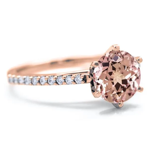 Round Champagne Sapphire 6 Prongs Diamond Accent Ice Cathedral Solitaire Ring