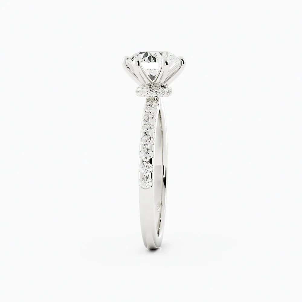 Round Diamond Solitaire Ring Pave Band Hidden Halo Accent