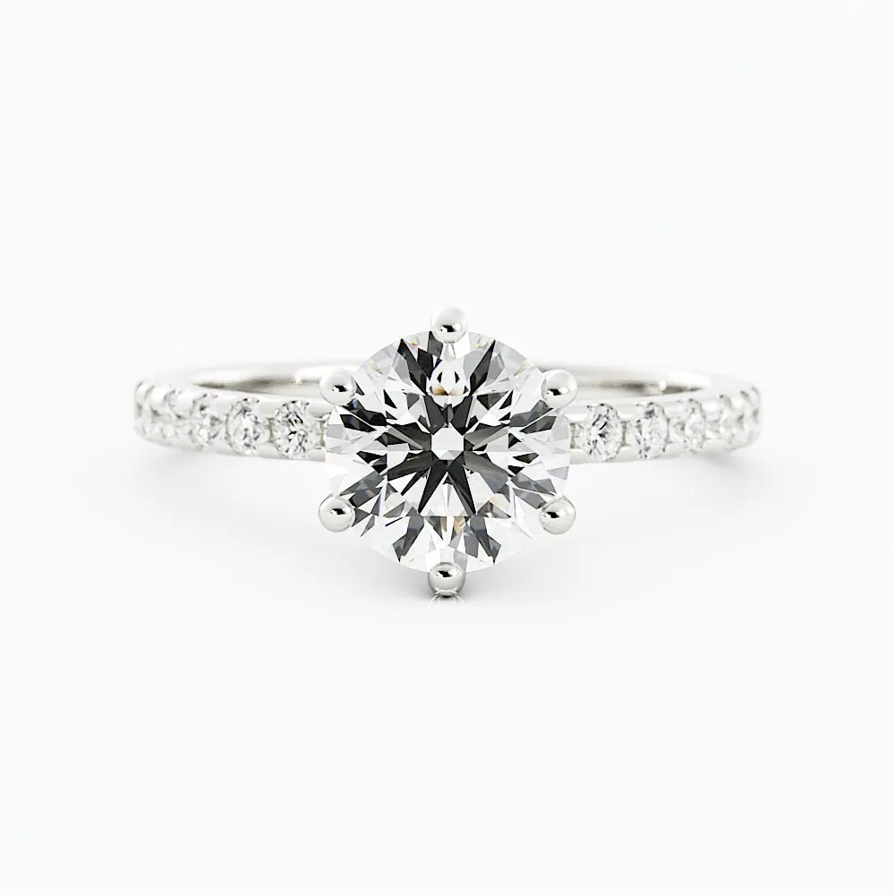 Round Diamond Solitaire Ring Pave Band Hidden Halo Accent