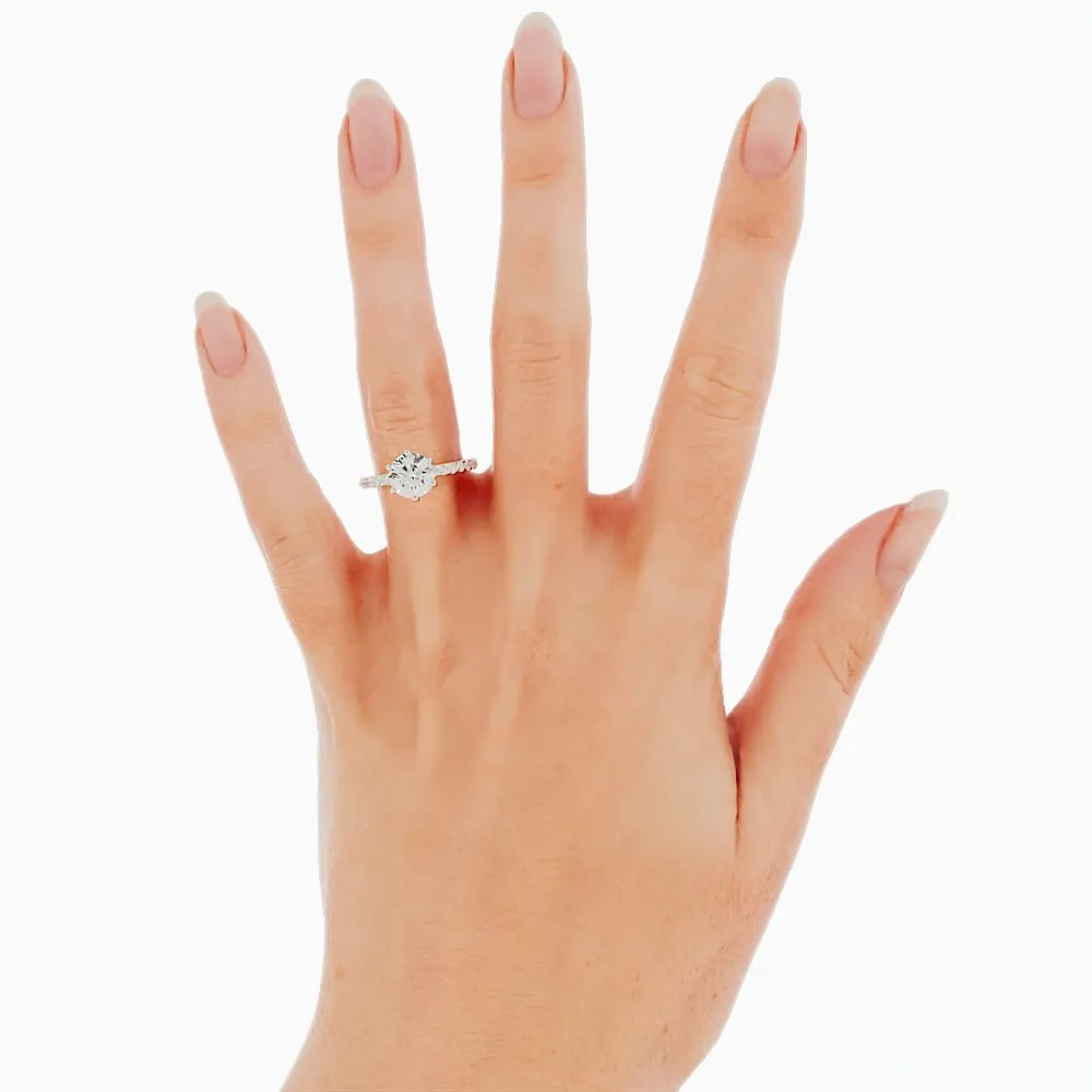 Round Diamond Solitaire Ring Pave Band Hidden Halo Accent