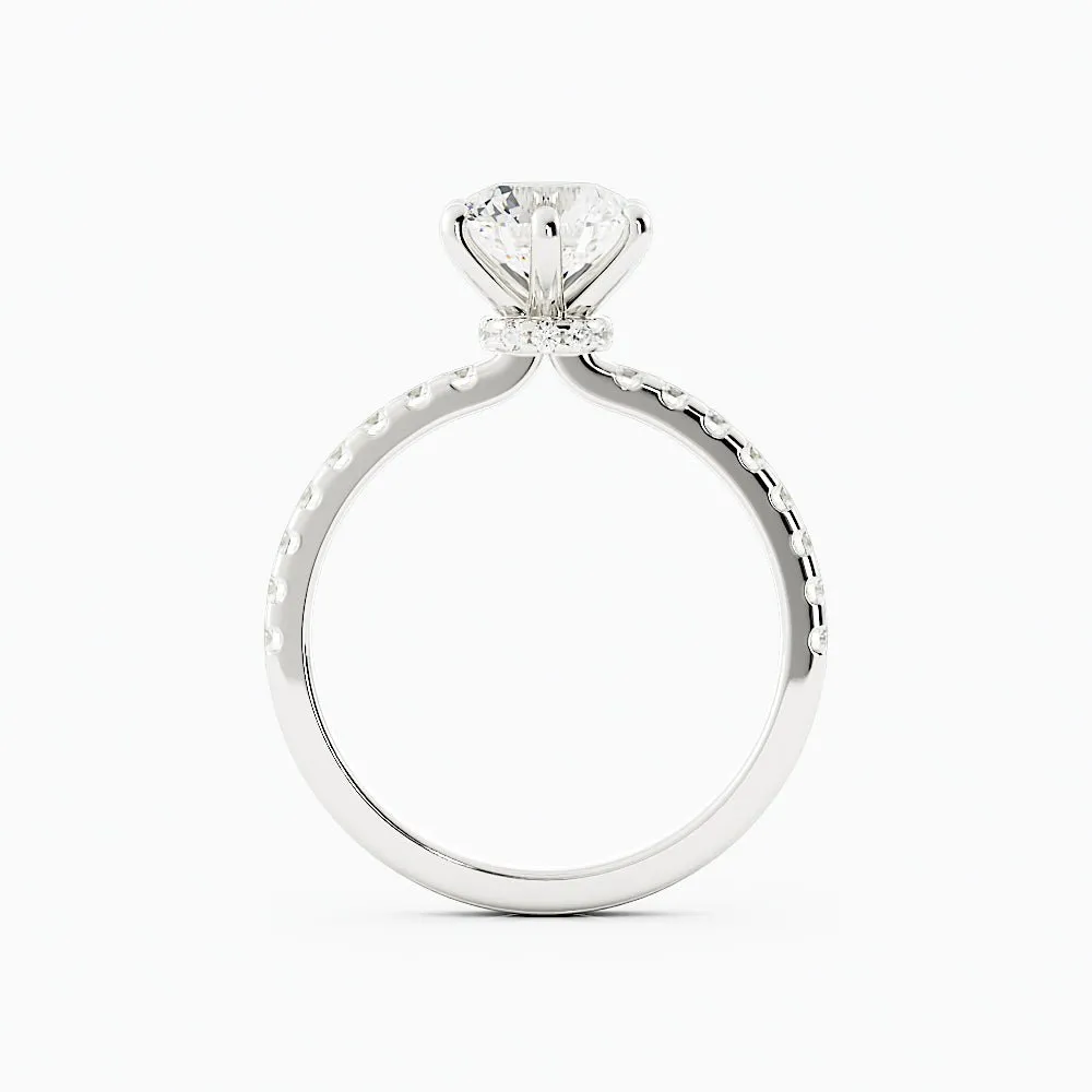 Round Diamond Solitaire Ring Pave Band Hidden Halo Accent