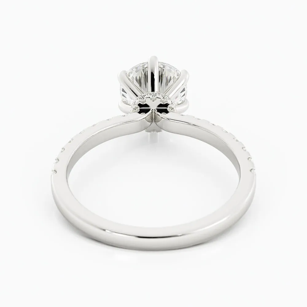 Round Diamond Solitaire Ring Pave Band Hidden Halo Accent