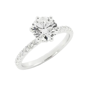 Round Diamond Solitaire Ring Pave Band Hidden Halo Accent