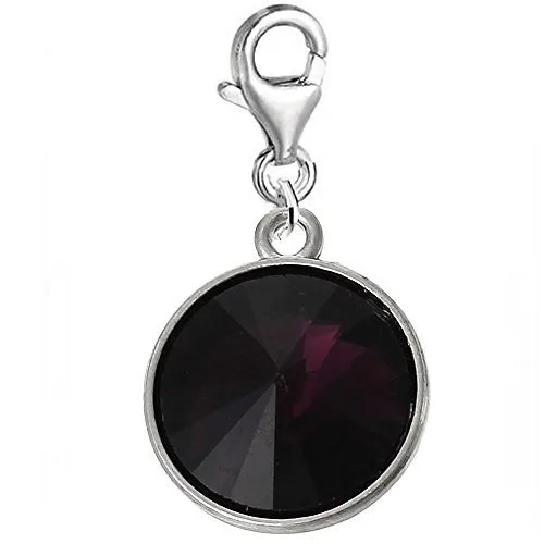 Round Rhinestone Birthstone  Rhinestone Clip on Charm Pendant for European Charm Jewelry (February)