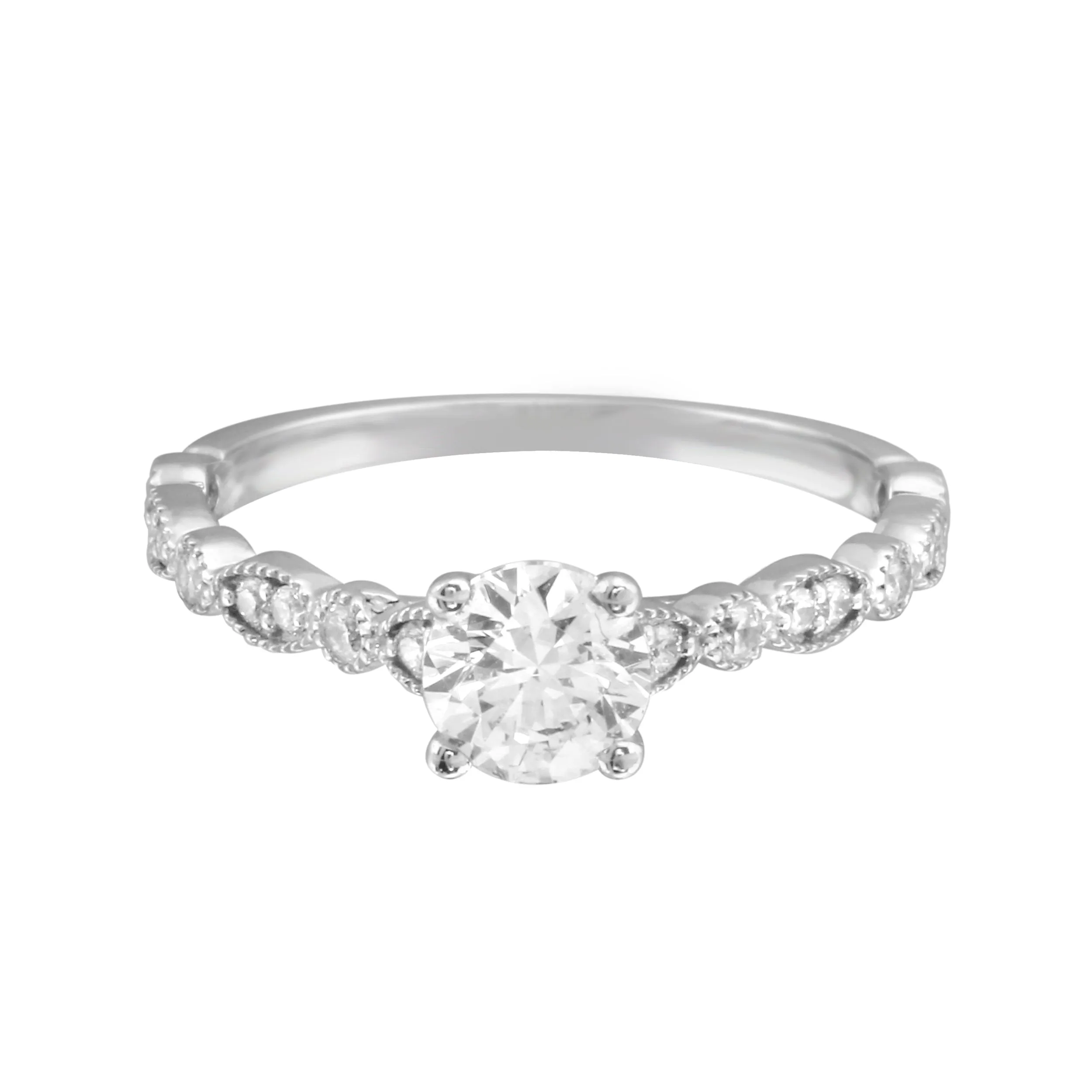 Round Solitaire Diamond with Marquise Band Engagement Ring Setting