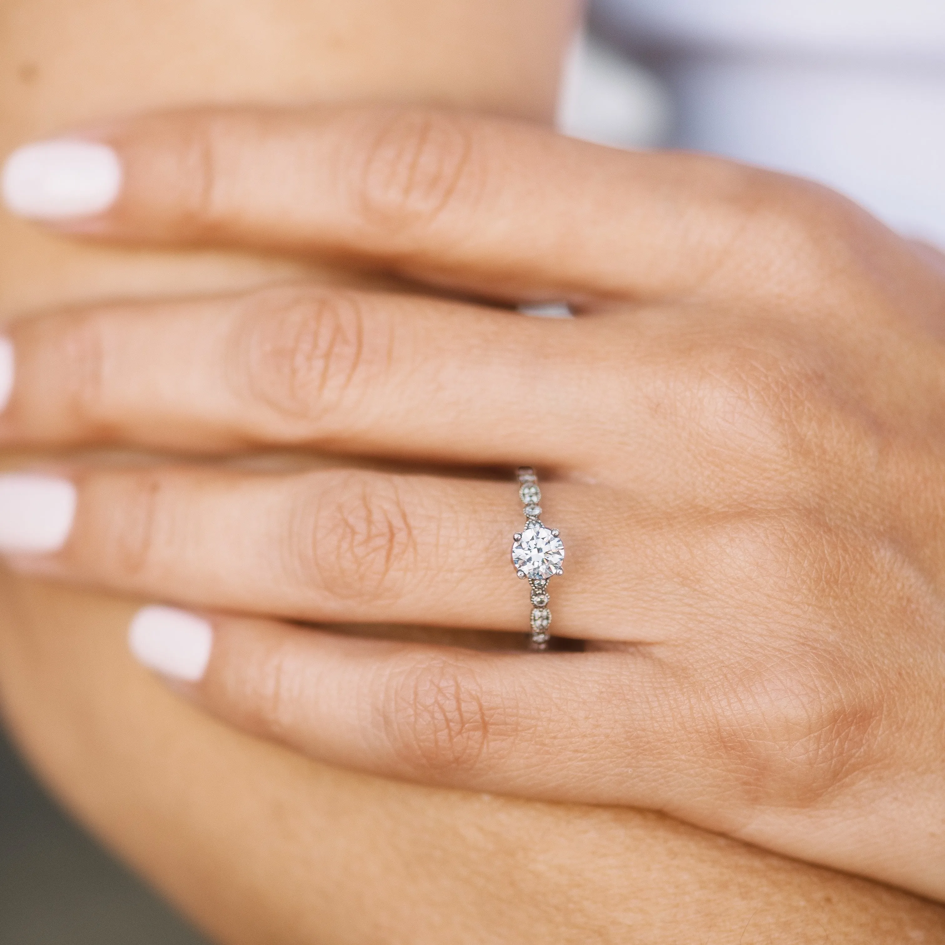 Round Solitaire Diamond with Marquise Band Engagement Ring Setting