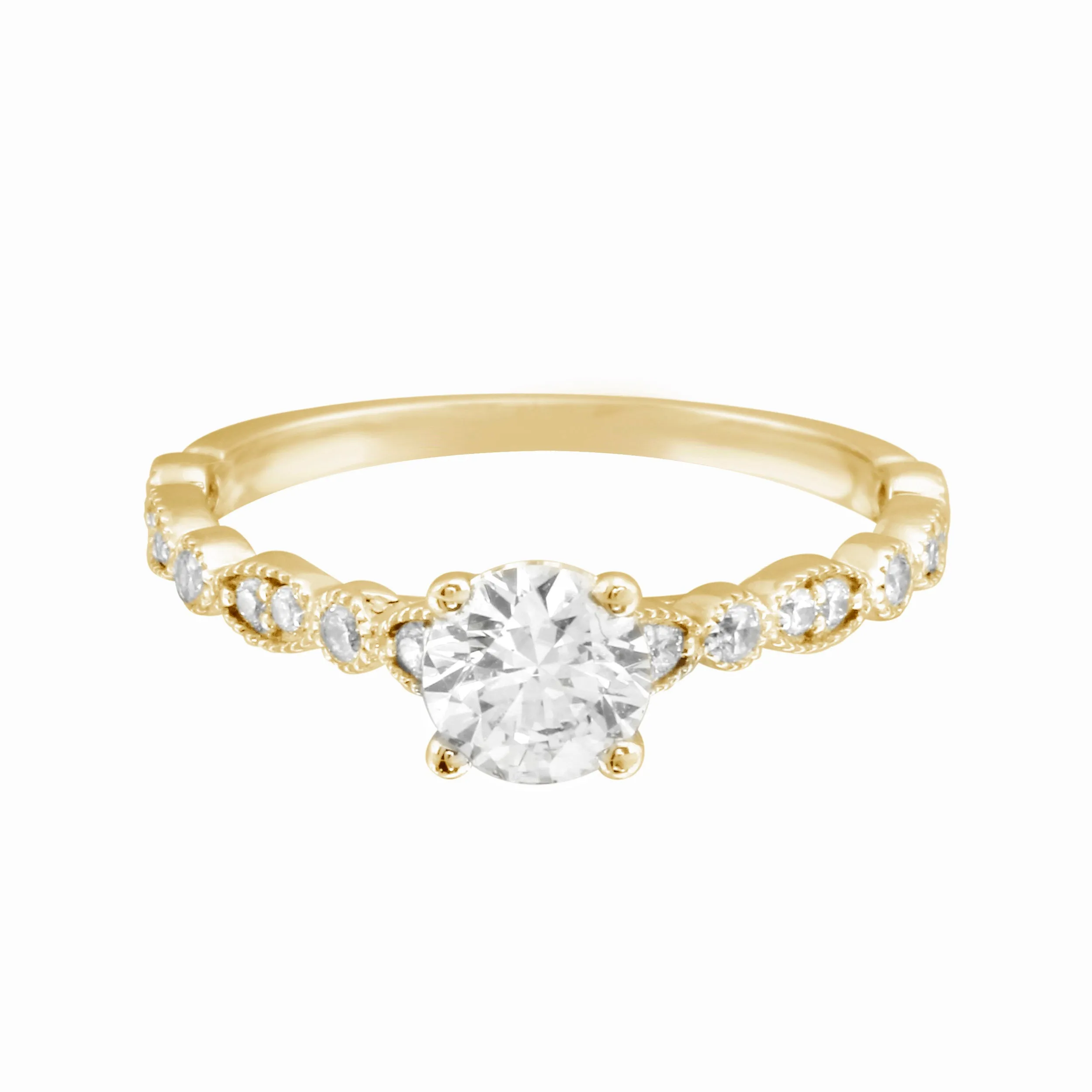 Round Solitaire Diamond with Marquise Band Engagement Ring Setting