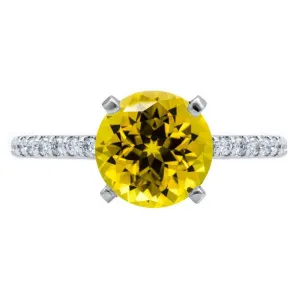 Round Yellow Sapphire 4 Prongs Diamond Accent Ice Cathedral Solitaire Ring