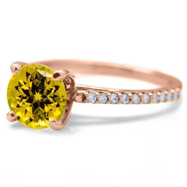 Round Yellow Sapphire 4 Prongs Diamond Accent Ice Cathedral Solitaire Ring