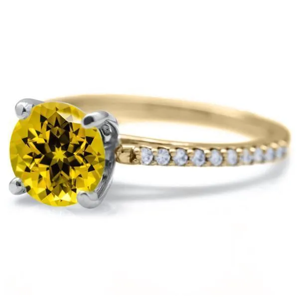 Round Yellow Sapphire 4 Prongs Diamond Accent Ice Cathedral Solitaire Ring