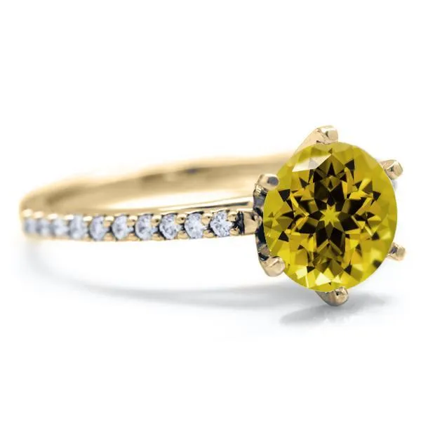 Round Yellow Sapphire 6 Prongs Diamond Accent Ice Cathedral Solitaire Ring