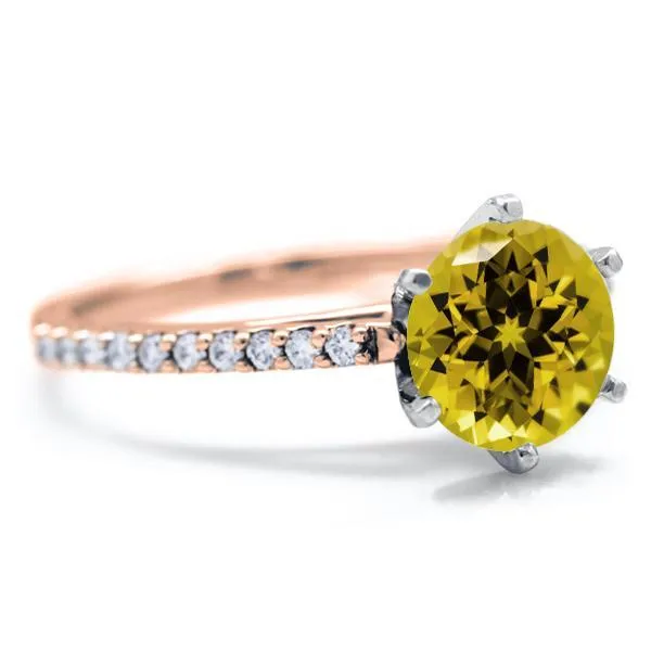 Round Yellow Sapphire 6 Prongs Diamond Accent Ice Cathedral Solitaire Ring