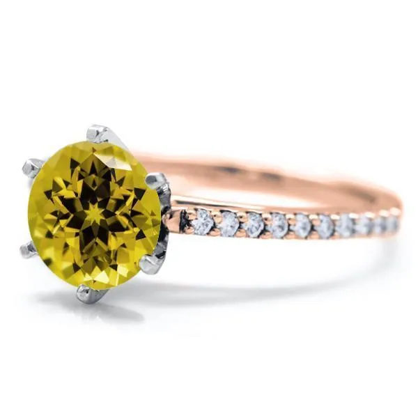 Round Yellow Sapphire 6 Prongs Diamond Accent Ice Cathedral Solitaire Ring