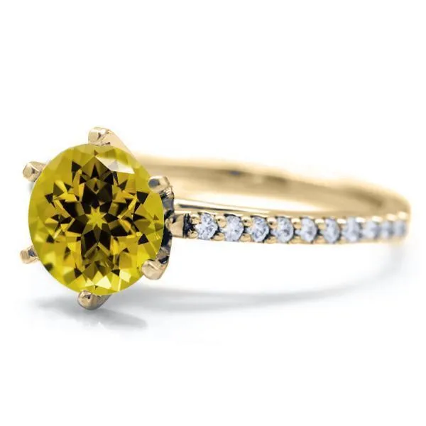 Round Yellow Sapphire 6 Prongs Diamond Accent Ice Cathedral Solitaire Ring
