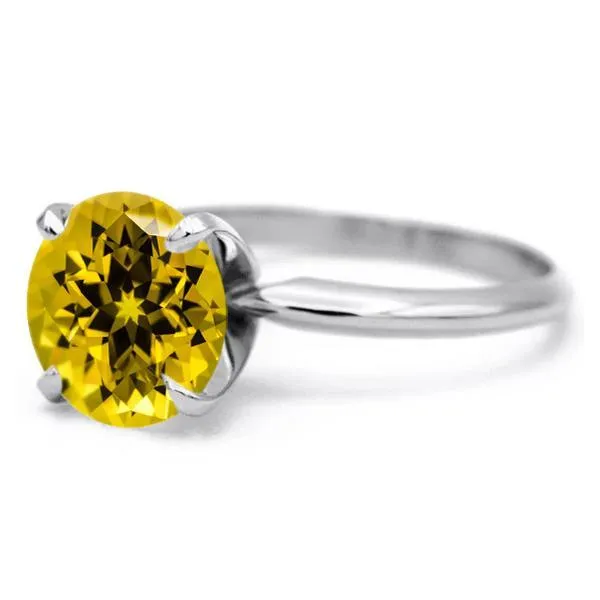 Round Yellow Sapphire Platinum 4 Prongs Solitaire Ring