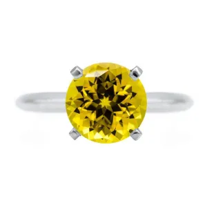 Round Yellow Sapphire Platinum 4 Prongs Solitaire Ring