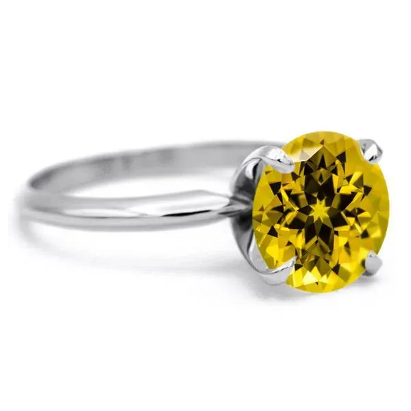 Round Yellow Sapphire Platinum 4 Prongs Solitaire Ring