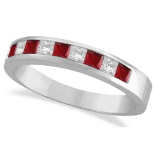 Ruby Princess Cut Band 14K White Gold (1.26 Ctw)