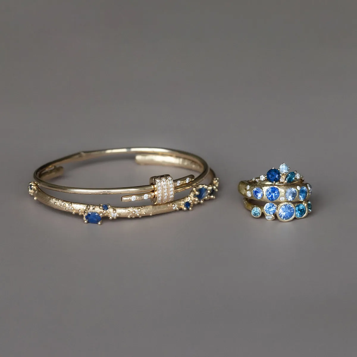 Sapphire and Diamond Encrusted Gold Cuff