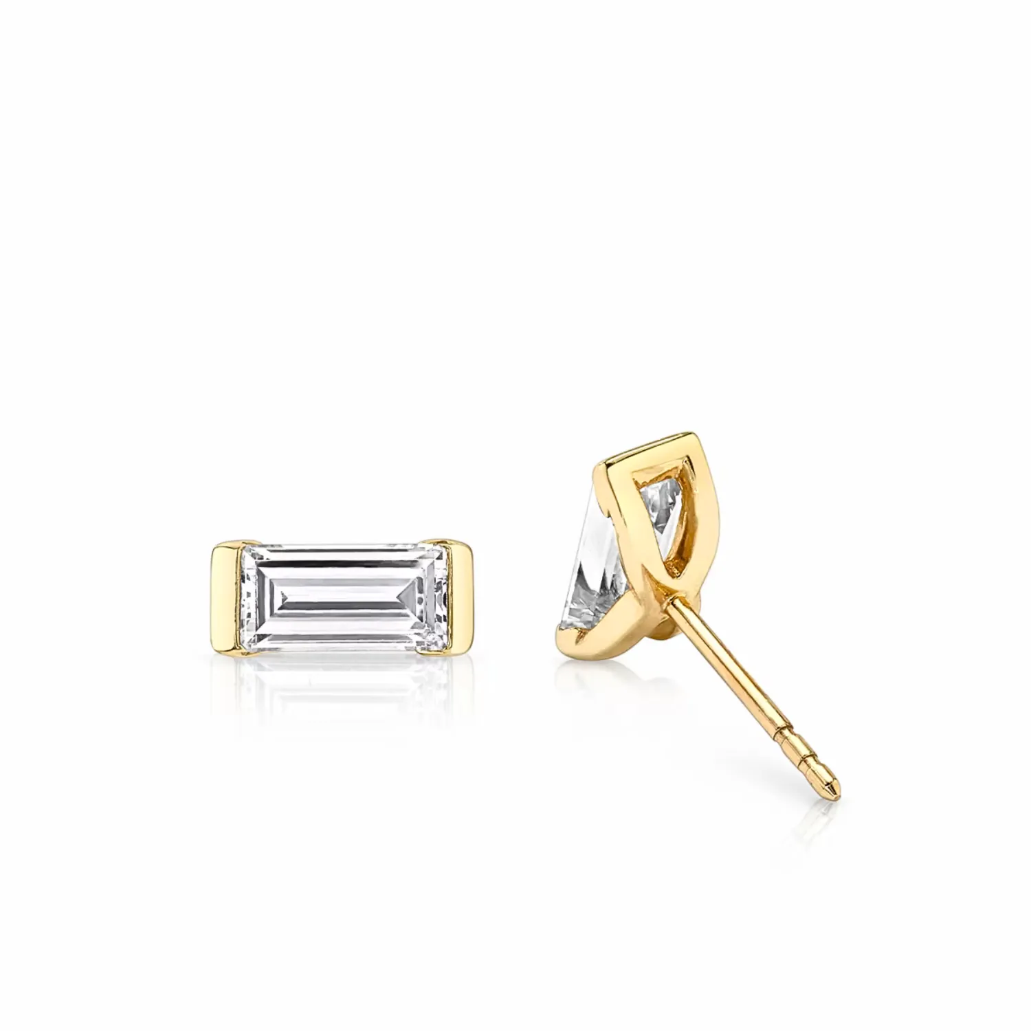 Semi-Bezel Baguette Stud Earrings
