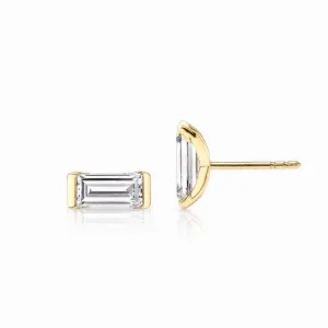 Semi-Bezel Baguette Stud Earrings