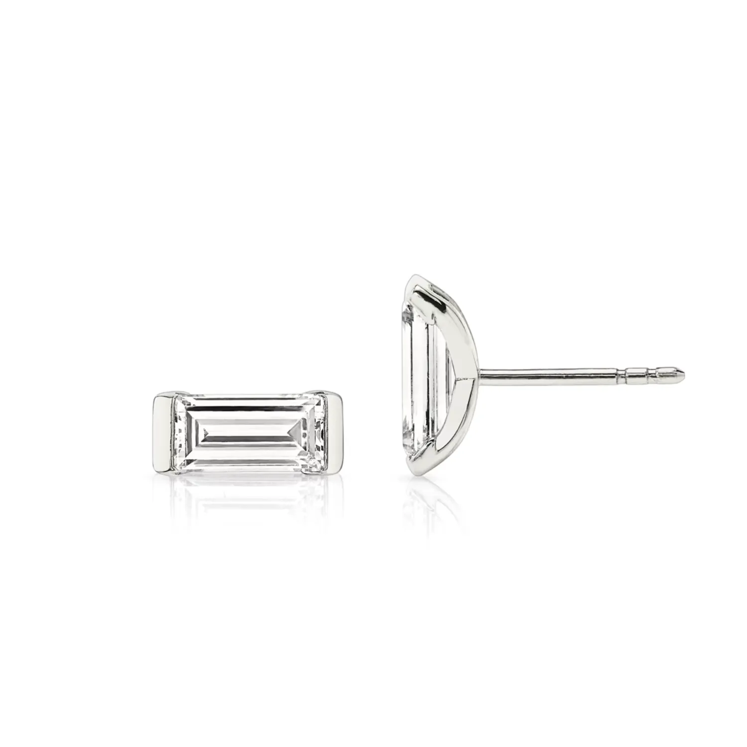 Semi-Bezel Baguette Stud Earrings