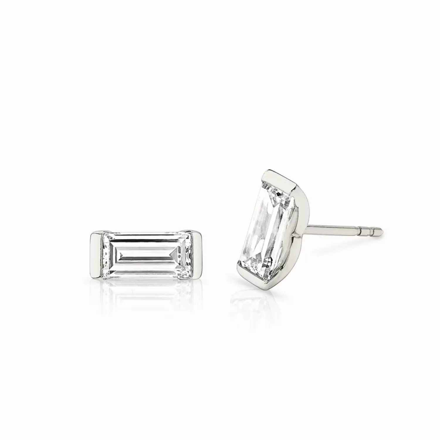 Semi-Bezel Baguette Stud Earrings