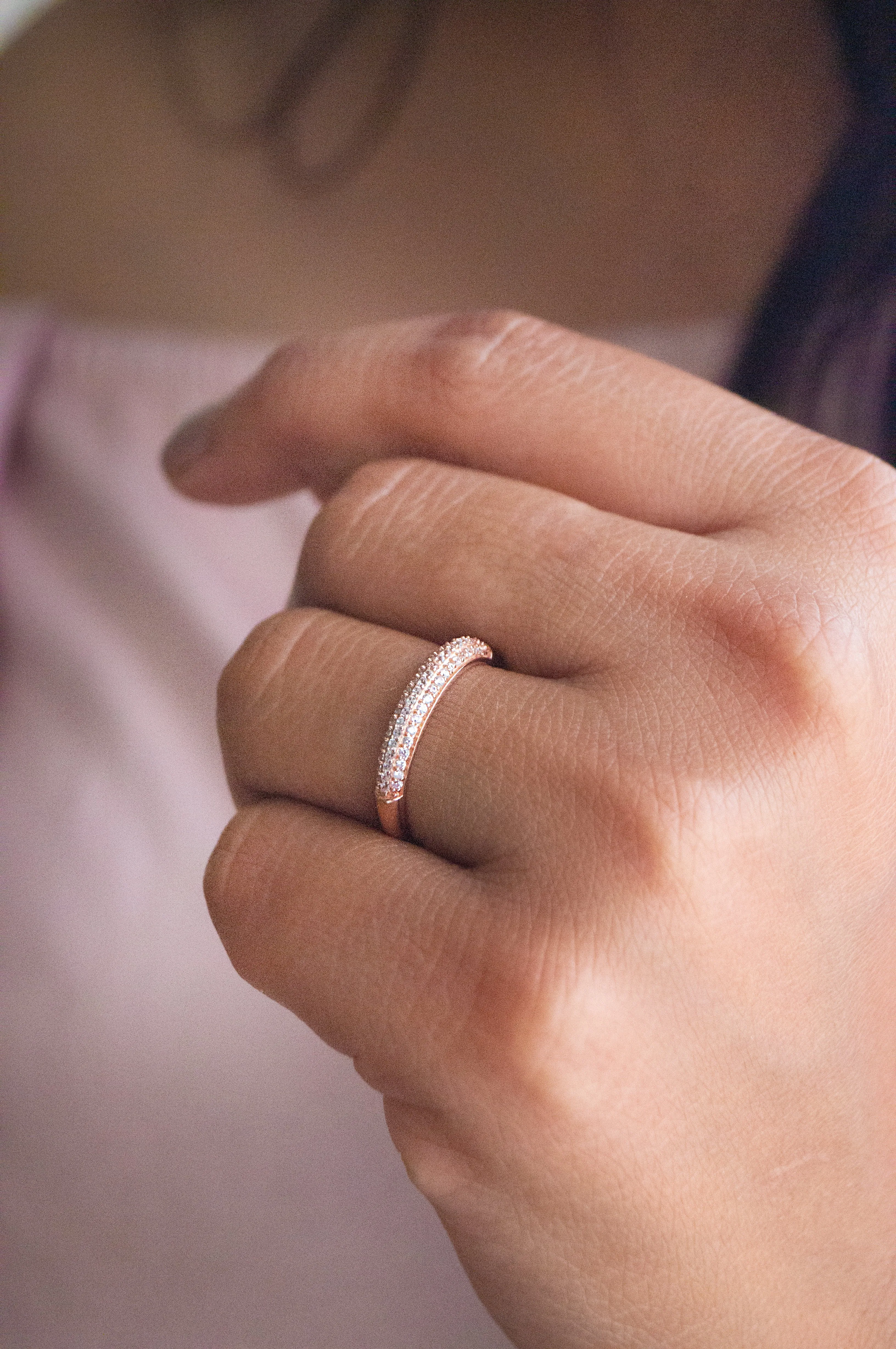 Sequence Studded Rose Gold Plated Sterling Silver Band