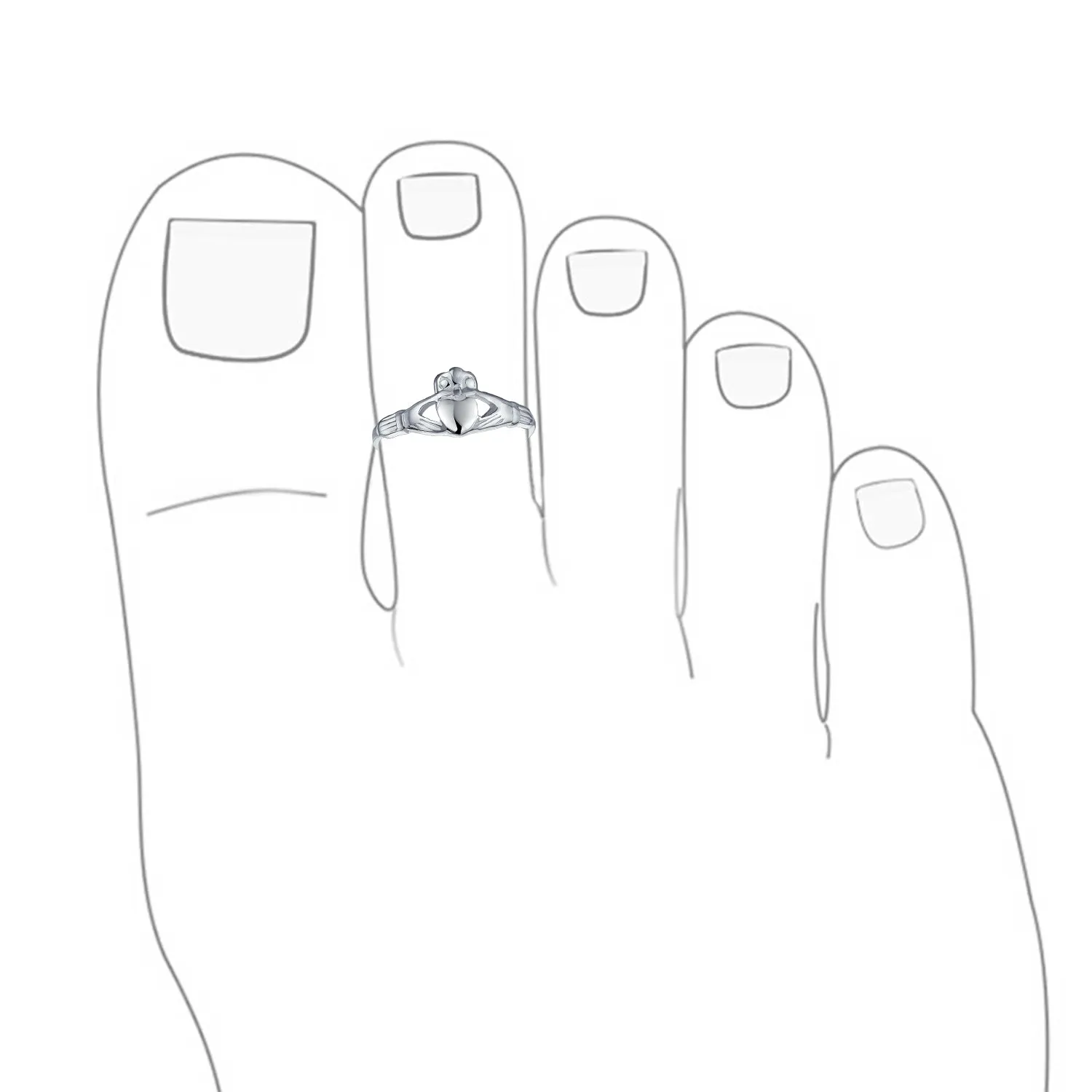 Set of 2 BFF Celtic Claddagh Heart & Trinity Knot  Midi Toe Ring Sterling Silver