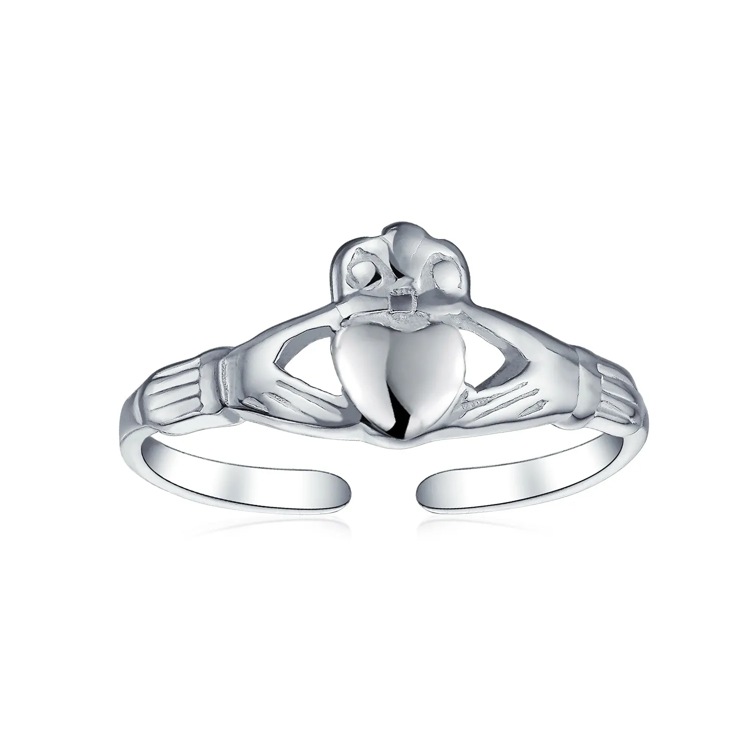 Set of 2 BFF Celtic Claddagh Heart & Trinity Knot  Midi Toe Ring Sterling Silver